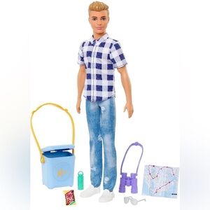2022 Ken Barbie Doll Camping Set with Cooler, water bottle, sunglasses & Map.